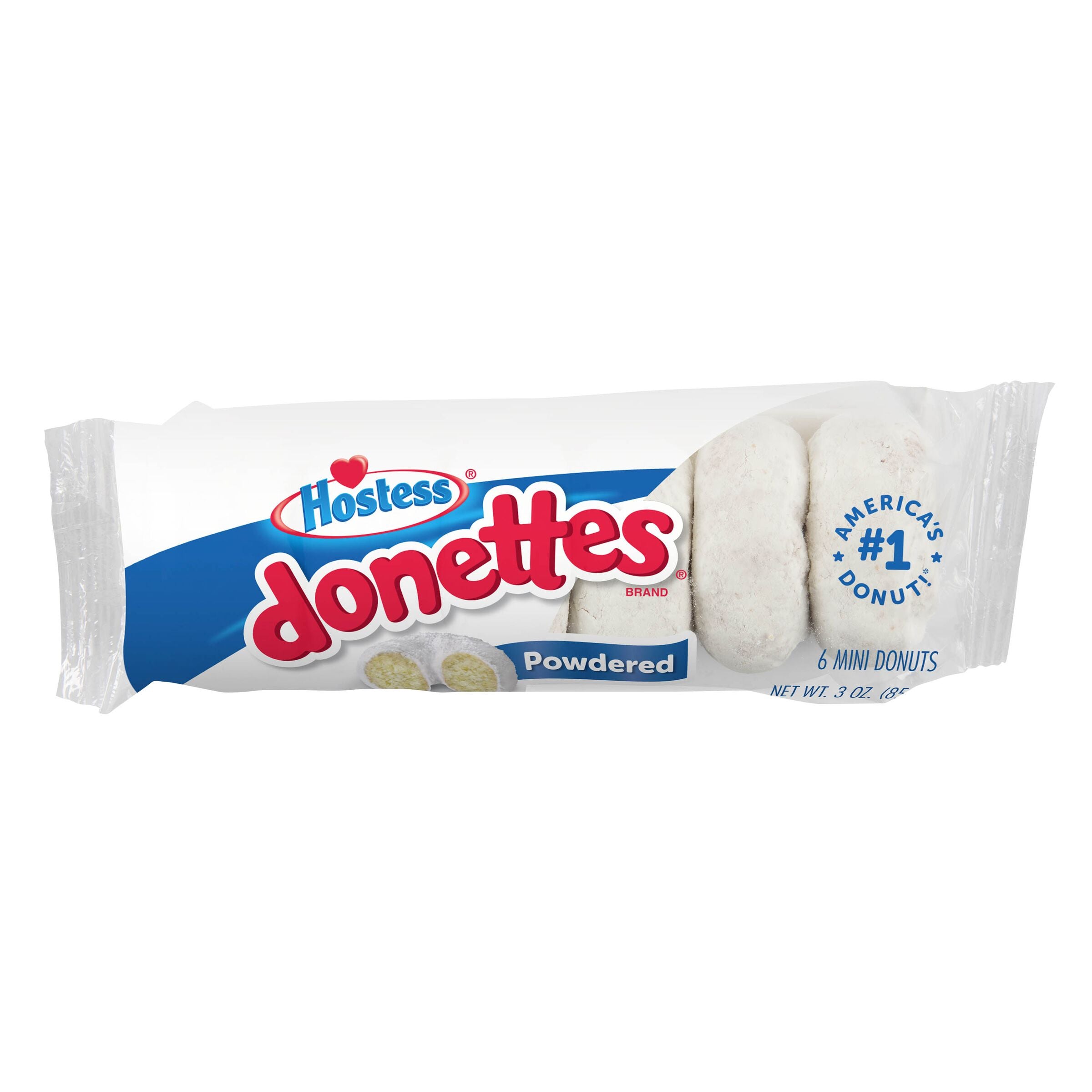 Hostess Powdered Sugar Donettes Donuts, Single Serve, 3 oz