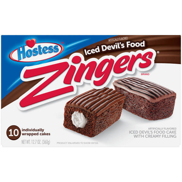 Hostess Iced Devil's Food Zingers, Chocolate Snack Cakes, 10 Count